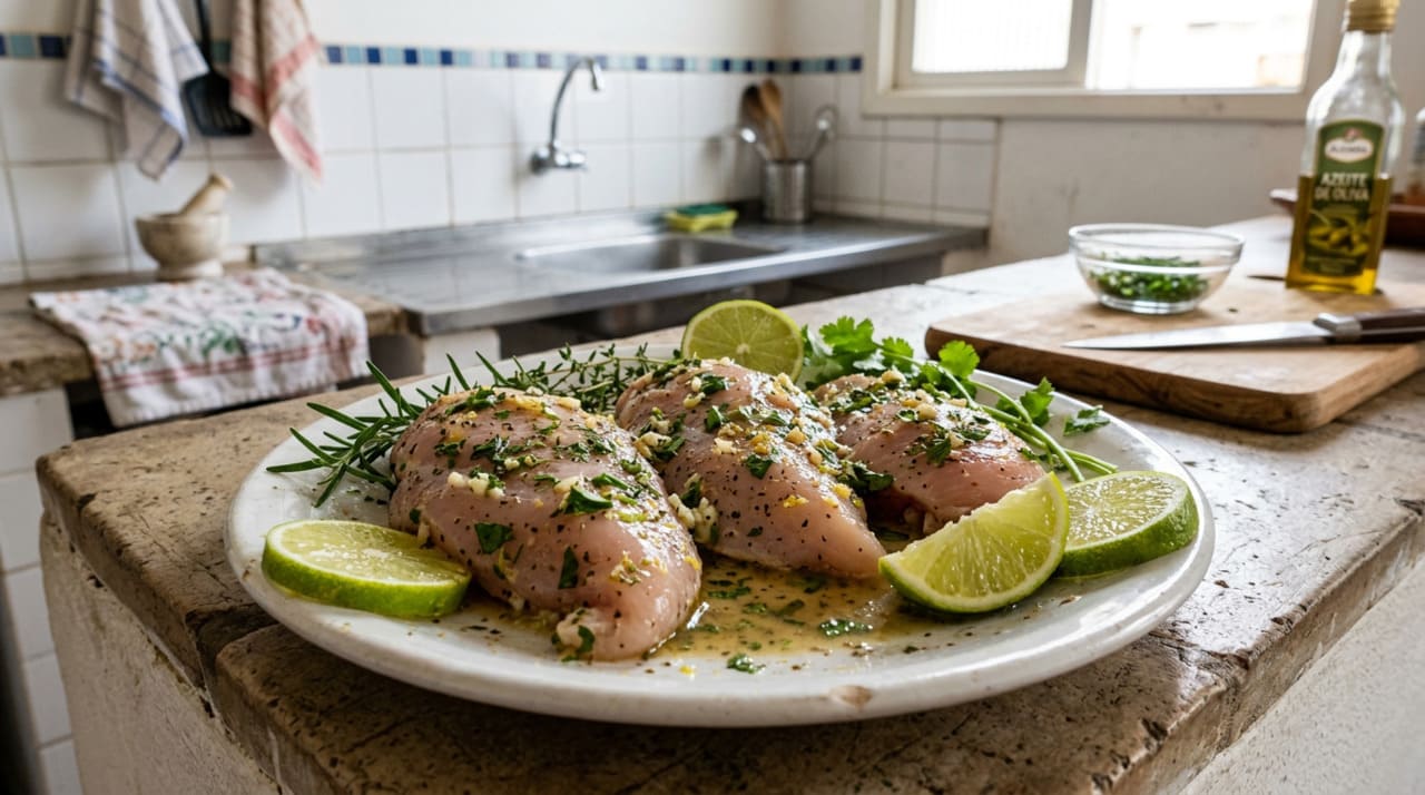 dentro. O que acontece com a carne quando o frango vai gelado para a grelha? Qua
