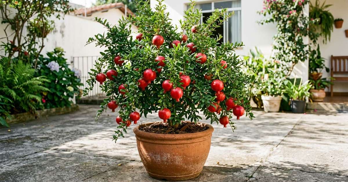 A romãzeira foi feita para quem precisa aproveitar cada metro quadrado do jardim sem abrir mão de uma planta bonita e produtiva Imagem gerada por inteligência artificial